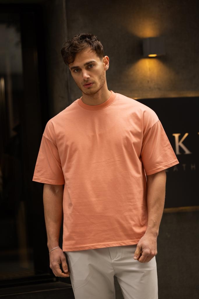 GRAVEL Oversize Düz Pamuklu T-shirt - Pembe - 4