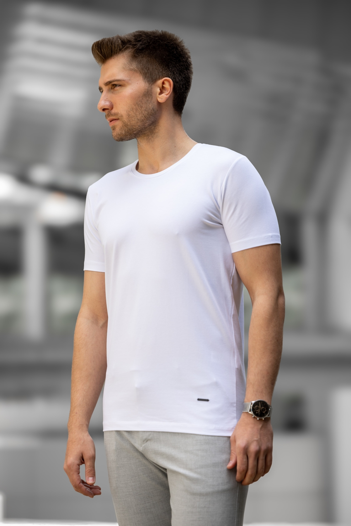 GASOLİNE Slim Fit Bisiklet Yaka Pamuklu Tişört - Beyaz - 5